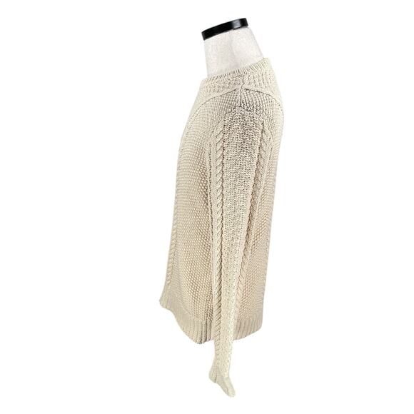 LL Bean Signature Fisherman Sweater Women’s Medium Cream Cotton Knitted Pullover - Picture 5 of 10